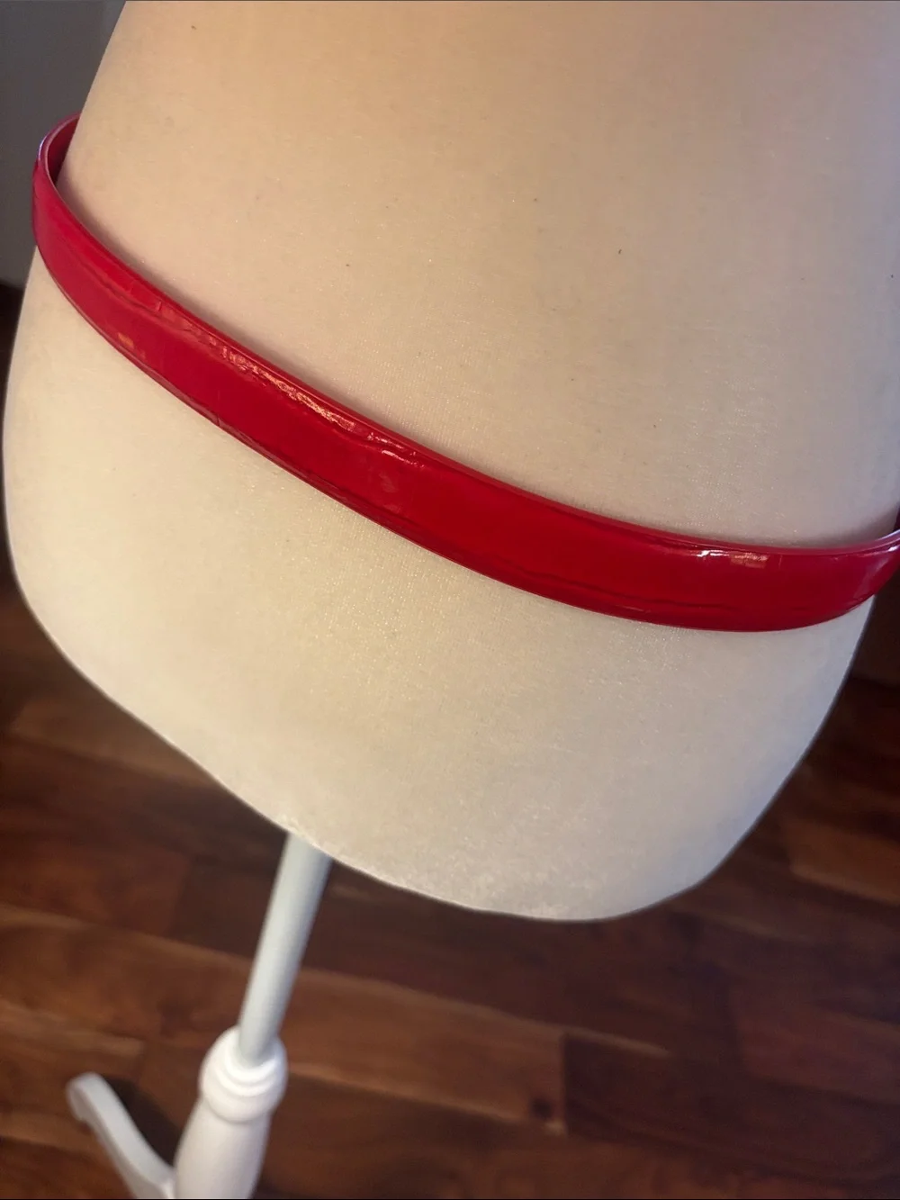 Embossed Red Patent Leather Slim Belt with Gold Buckle